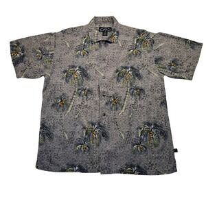 Newport Blue Button Down Shirt Mens Medium Grey Excellent Palm Tree Rayon Blend